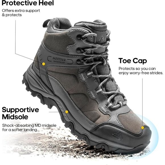 NORTIV 8 Men\'s Hiking Boots Mid Trekking Mountaineering Shoes Dark Grey